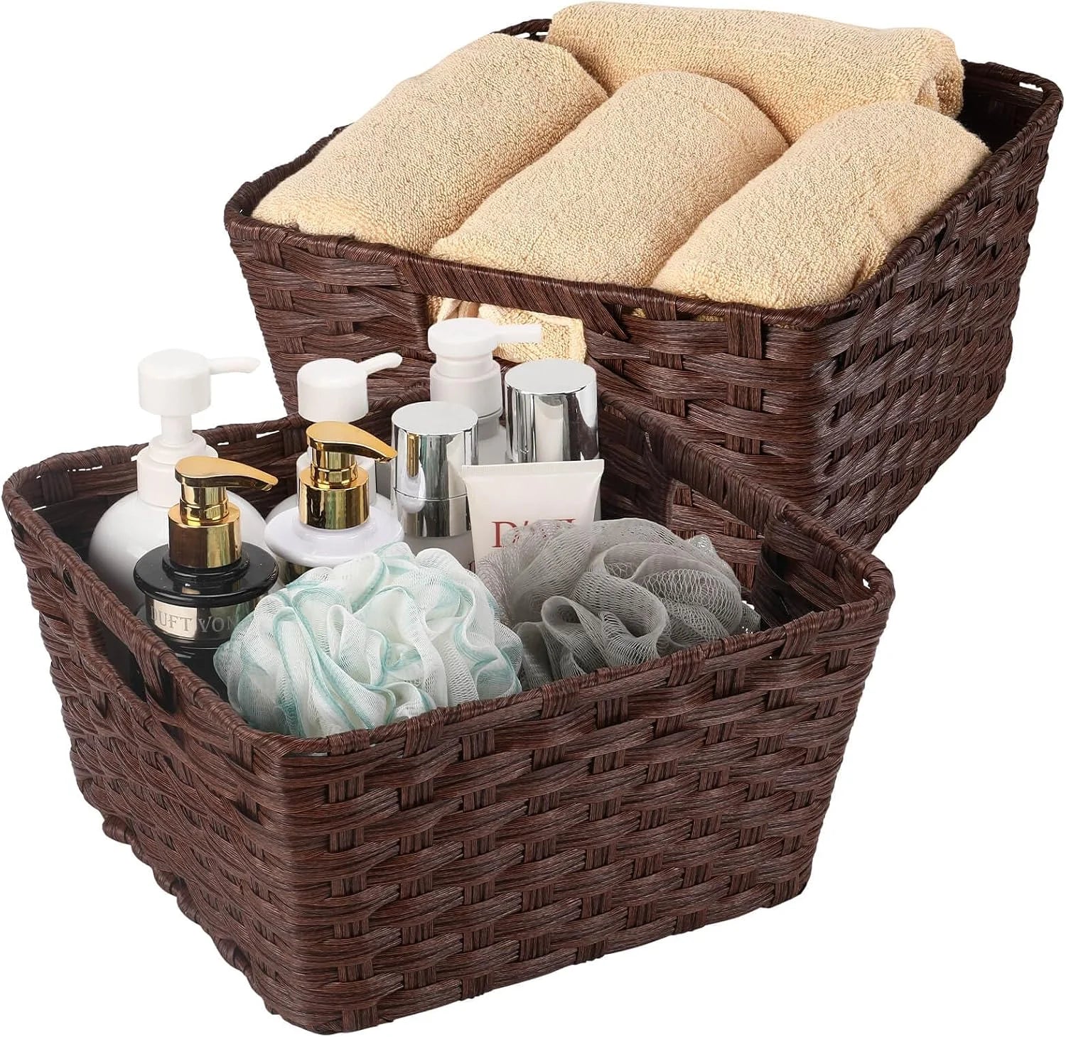 Special Wicker Storage Basket, Metal Frame, Set of 2, Washable Waterproof - Image 4