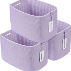 Alternative view of Special Cotton Rope Storage Baskets 15x10x9.3 3 Pack White, Decorative rectangular storage baskets for shelves