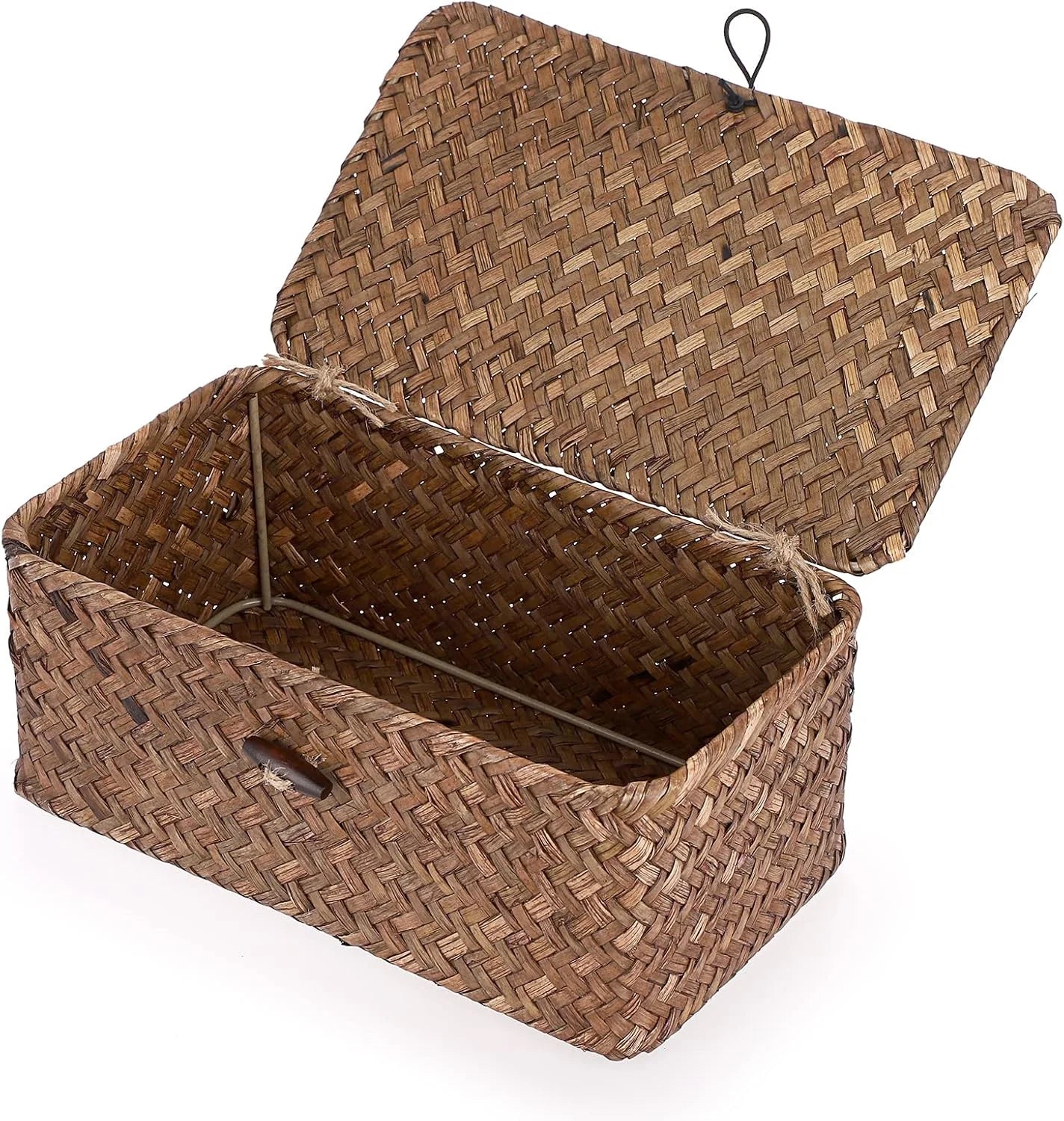 Special Shelf Baskets Bin with Lid Large Handwoven Basket Box, Coffee, Natural Seagrass Storage Baskets - Image 7
