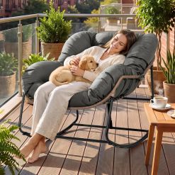 Alternative view of Special Bifanuo Oversized Egg Rocking Chair for Indoor/Outdoor – All-Weather Wicker Rattan Lounge Chair with Cushion