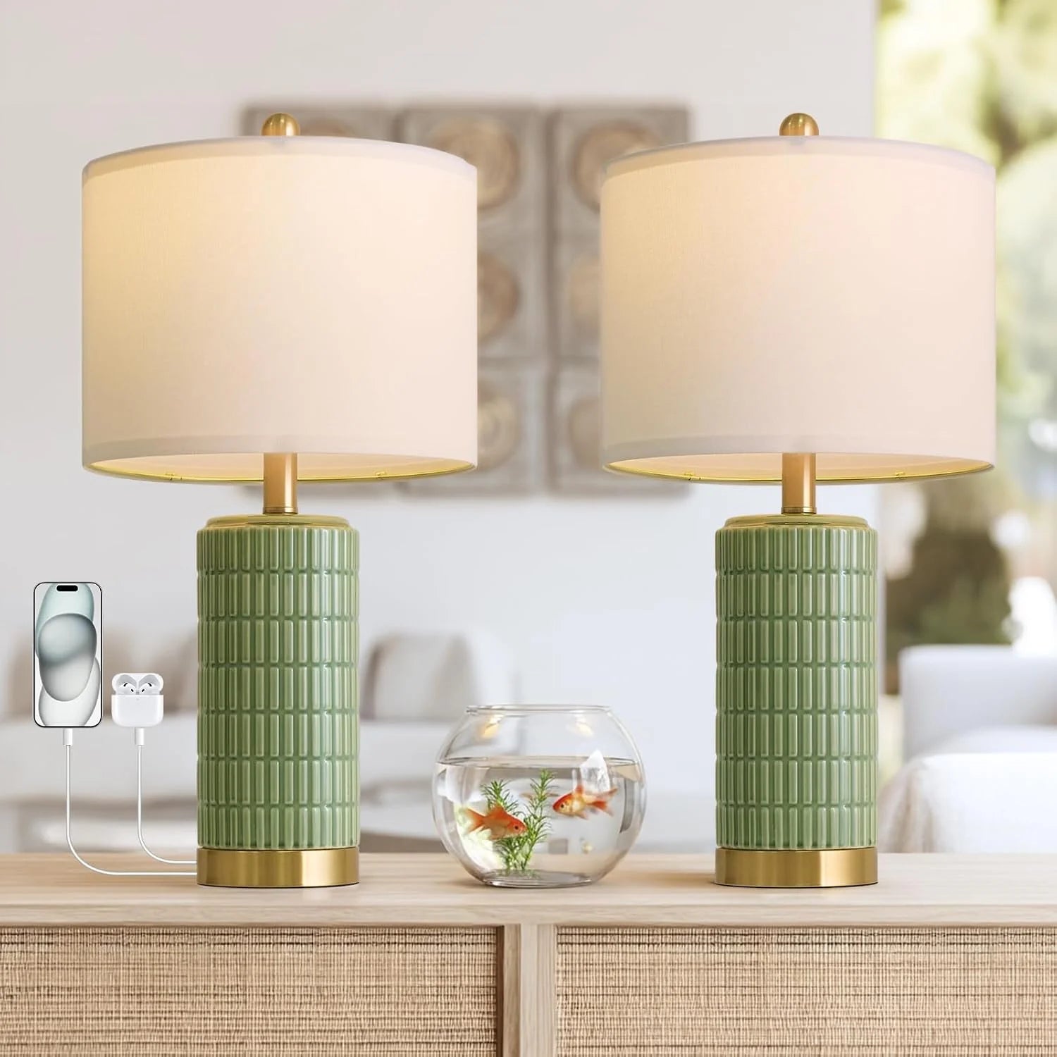 Special PoKat 20.75" Small Modern Ceramic Table Lamps Set of 2 - Image 6