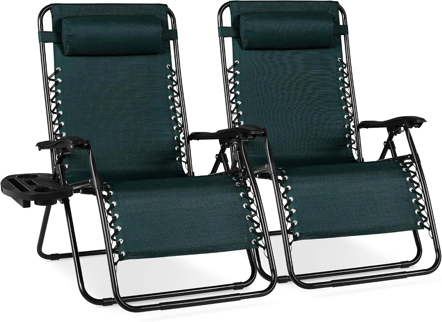 Special Best Choice Products Set of 2 Adjustable Steel Mesh Zero Gravity Lounge Chair Recliners w/Pillows and Cup Holder Trays - Image 15