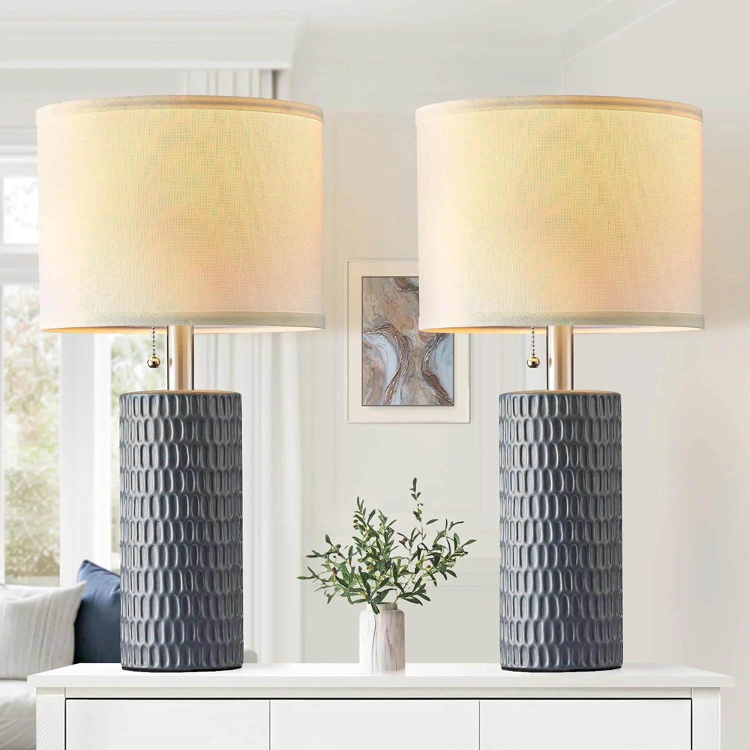 Special Reaketon 20.5 Modern Ceramic Table Lamps for Bedroom Set of 2, Farmhouse Table Lamp for Living Room Office Dorm - Image 3