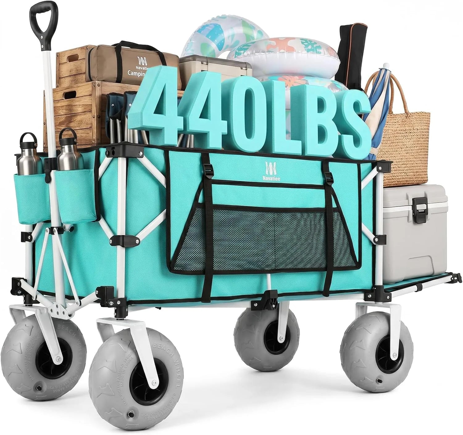 Special Navatiee 260L Beach Wagon with Extended Tailgate, 440lbs Heavy Duty Beach Cart with 9" Big Balloon Wheels for Sand