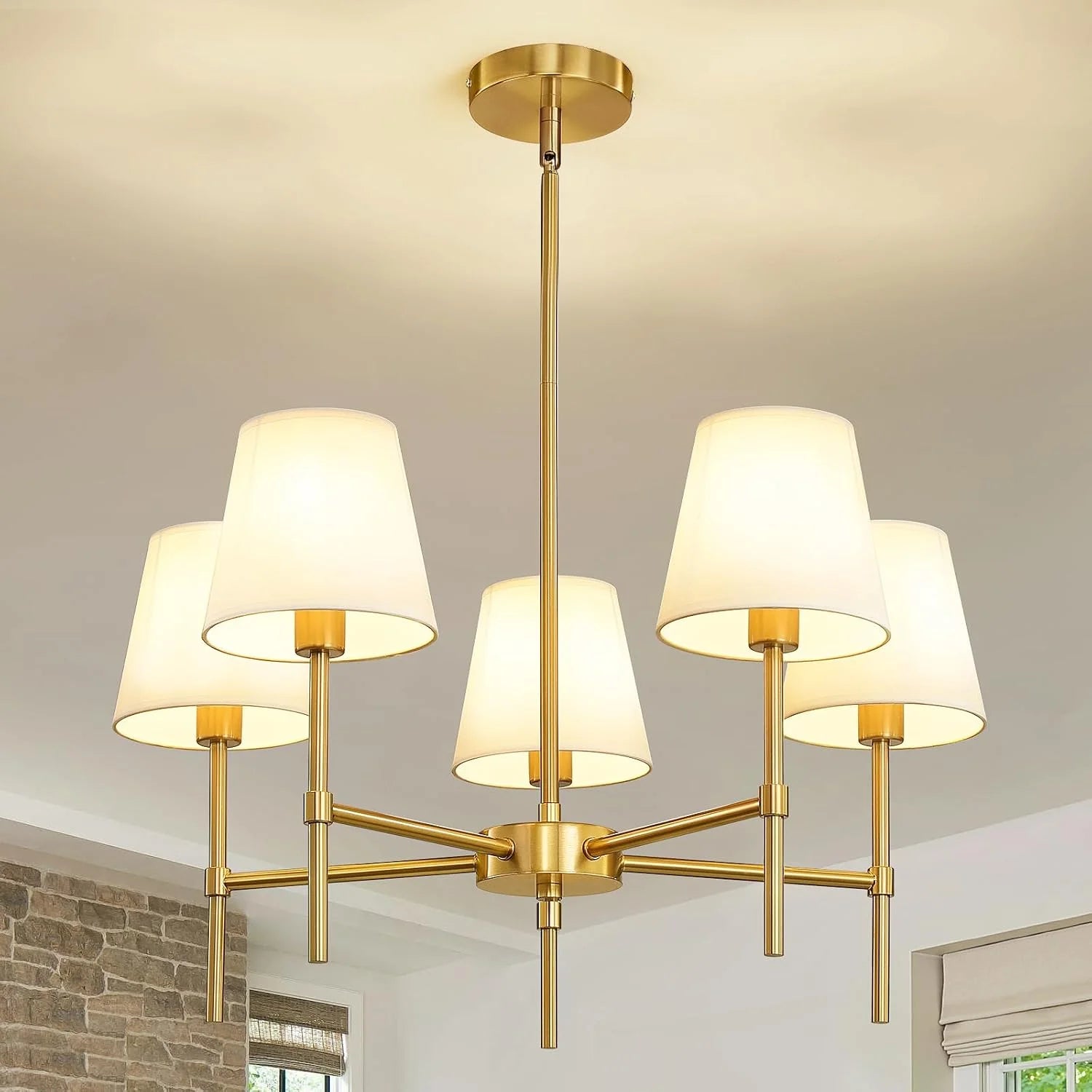 Special Dining Room Chandeliers Light, 5-Light Gold Modern Chandeliers Light Fixtures with White Fabric Shade - Image 5
