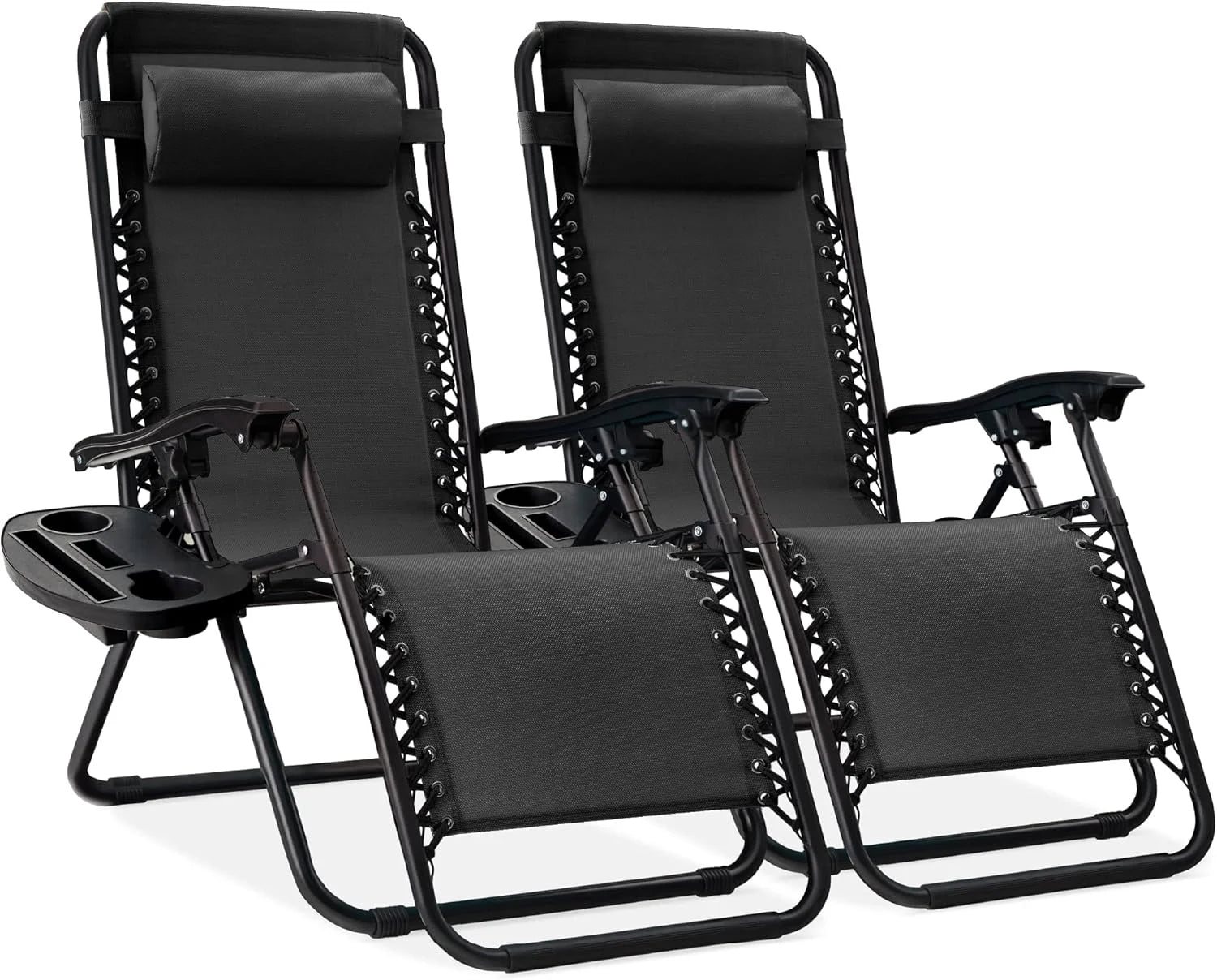 Special Best Choice Products Set of 2 Adjustable Steel Mesh Zero Gravity Lounge Chair Recliners w/Pillows and Cup Holder Trays - Image 37