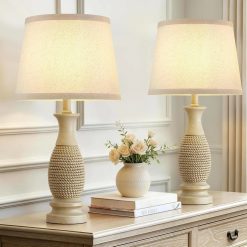 Special EJIAXIN Table Lamps Set of 2-21.6 Resin Farmhouse Bedside Lamps for Bedroom Living Room, Rotary Switch
