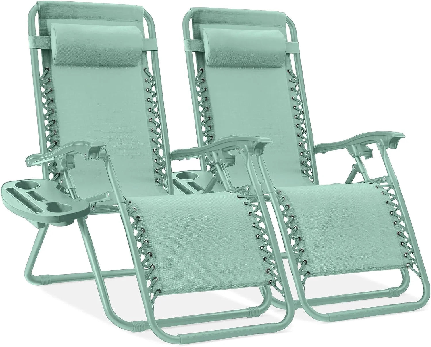 Special Best Choice Products Set of 2 Adjustable Steel Mesh Zero Gravity Lounge Chair Recliners w/Pillows and Cup Holder Trays - Image 16