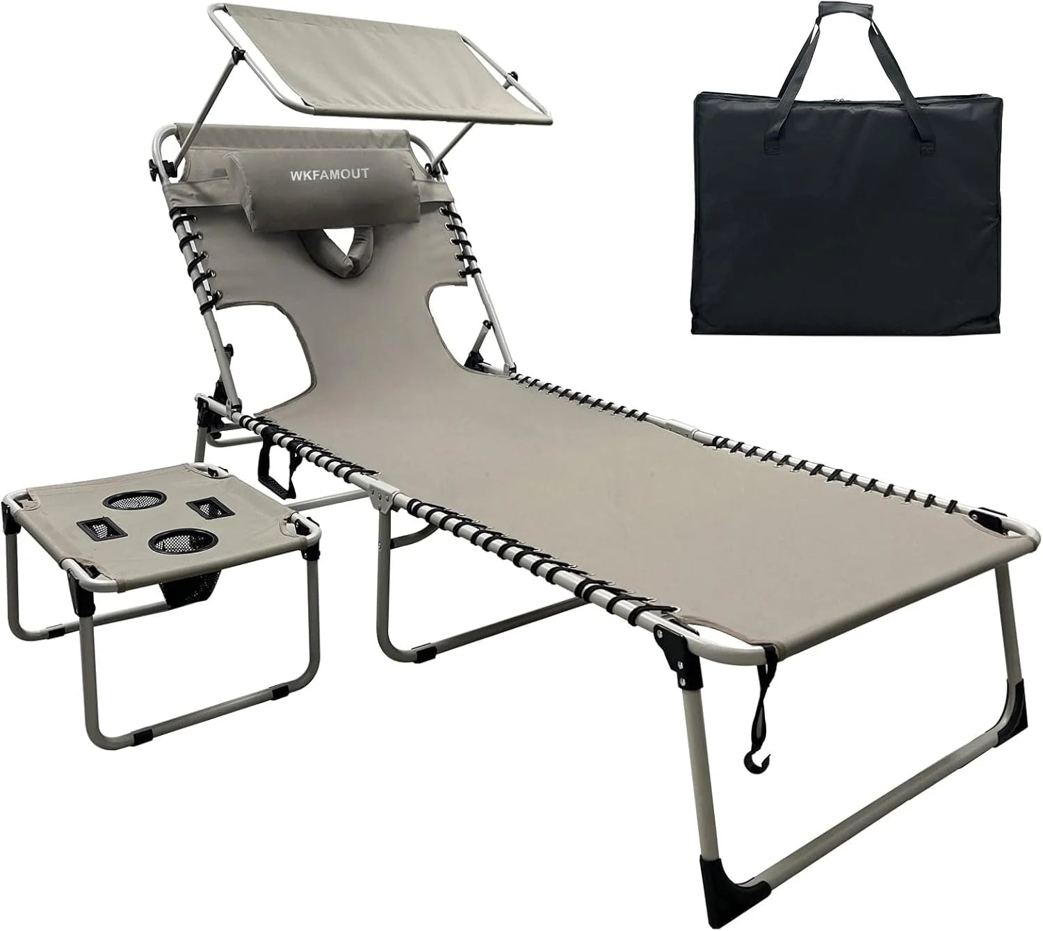 Special Outdoor Tanning Chair with Sun Canopy Shade & Face Hole, Folding Lounge Chair with Beach Table and Carry Bag - Image 4