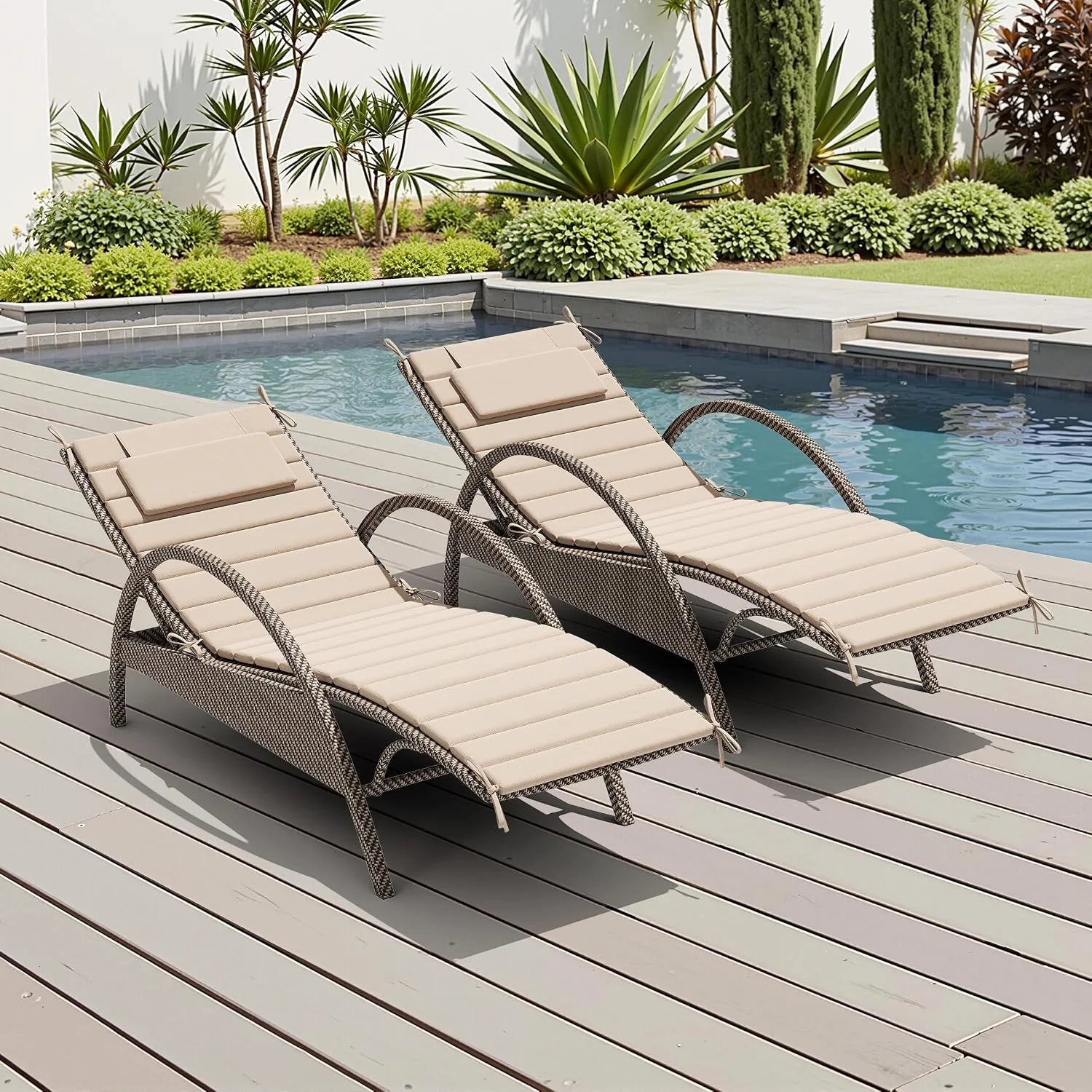 Special Crestlive Products Chaise Lounge Cushion Outdoor Set of 2, Foldable Water Resistant Pool Lounge Chair Cushions - Image 4