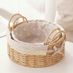 Special Small Wicker Woven Storage Baskets for Organizng with Liners, Set of 3, Braided Paper Rope, Decorative Cute