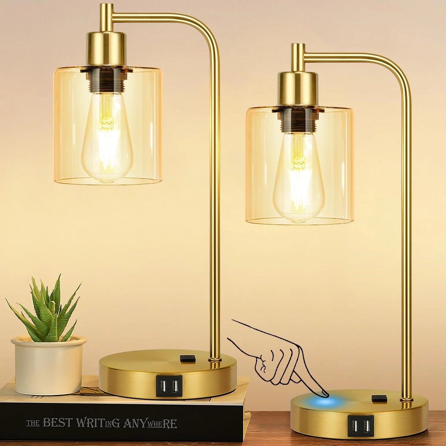 Special Set of 2 Industrial Touch Control Table Lamps with USB C+A Ports and AC Outlet, Dimmable, Bulb Included - Image 11