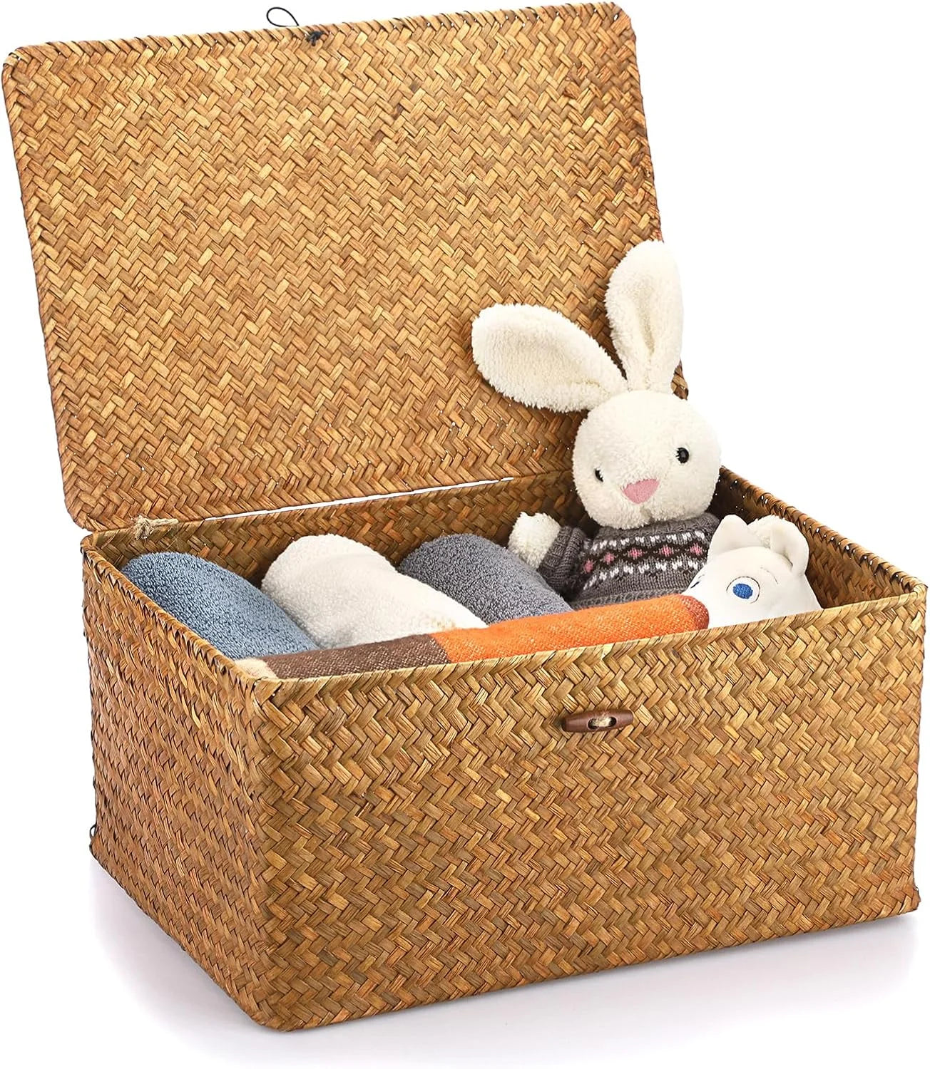 Special Shelf Baskets Bin with Lid Large Handwoven Basket Box, Coffee, Natural Seagrass Storage Baskets - Image 14