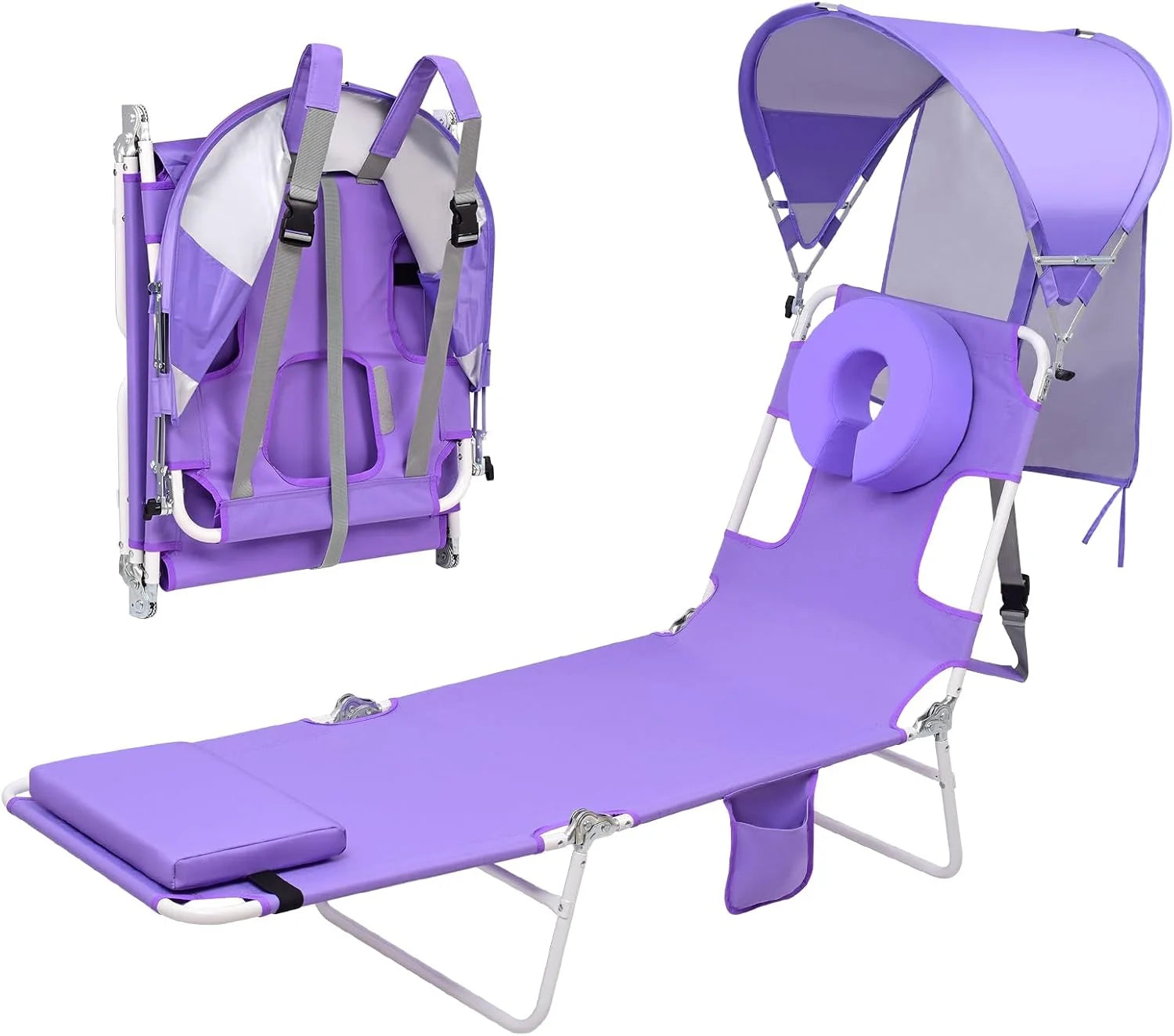 Special Beach Tanning Lounge Chair with Canopy Shade Face Hole Padded Adjustable Washable, 6 Position Layout Chair - Image 3
