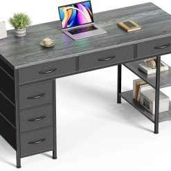 Special Huuger Computer Desk with 6 Drawers, Office Desk with Shelves, 47inch