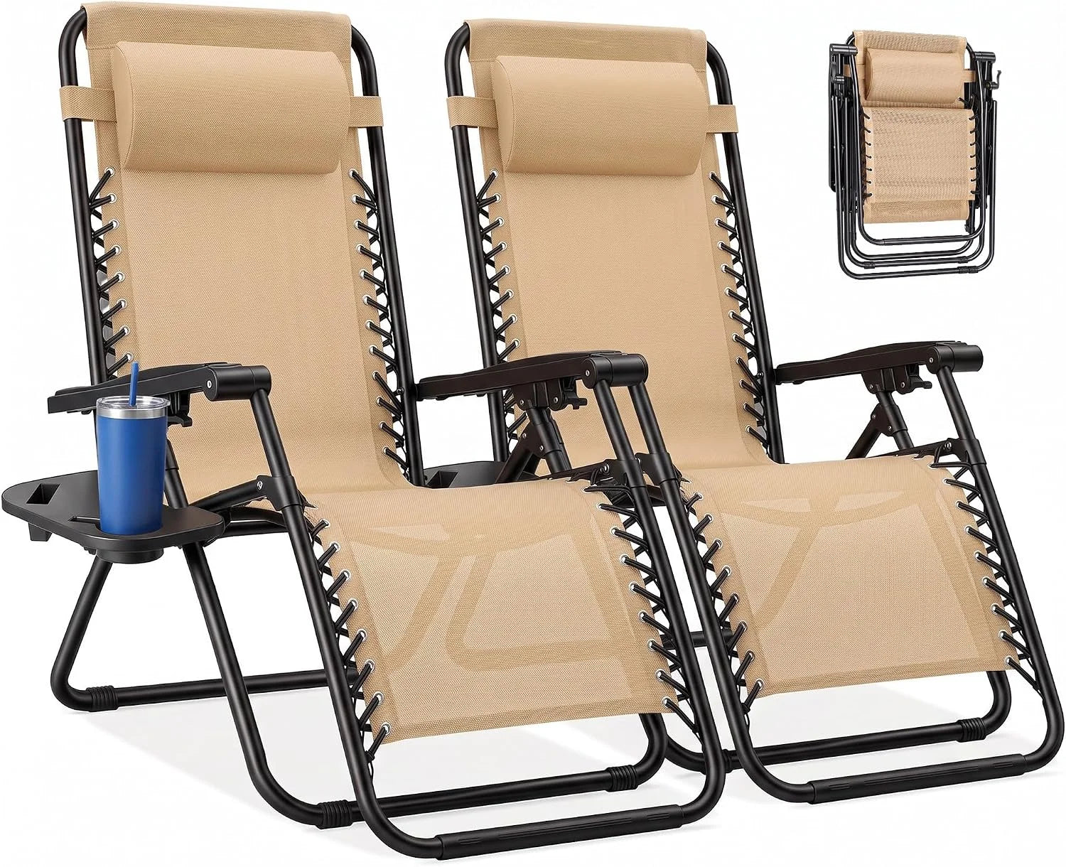 Special Zero Gravity Chairs Set of 2, Lounge Chair Folding Portable Adjustable Camping Reclining Chairs with Adjustable Pollow - Image 5