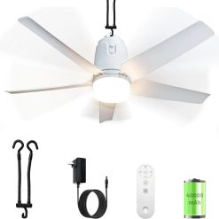 Special Outdoor Ceiling Fan Light 31.5" 40000mAh Large Portable Ceiling Fan With Remote and Hanging Hook, 4 Wind Speeds