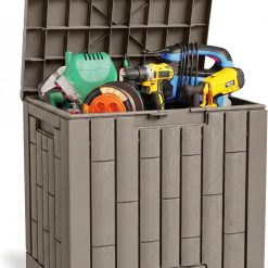 Special OAK Outdoor Storage Box, 31 Gallon Deck Box Indoor and Outdoor Use, Waterproof Resin Storage Bin for Package Delivery