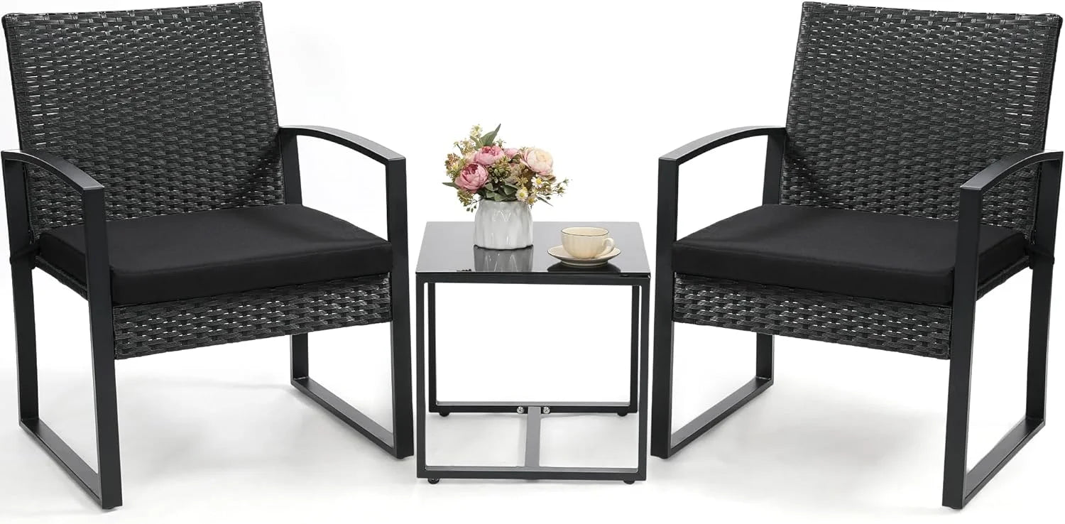 Special Murago Outdoor 3-Piece Wicker Bistro Set, Patio Conversation Set, 2 chairs with Coffee Table