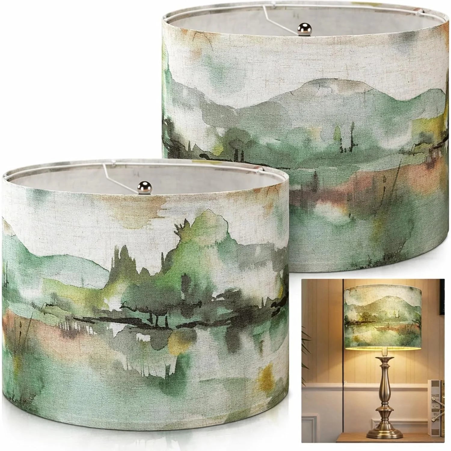 Special 2 Pack Chinoiserie Drum Lamp Shade 13 x 13 x 10 Inch Cream Linen Lampshade with Exquisite Bird Floral Lining - Image 3