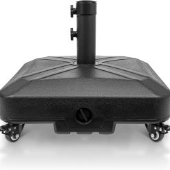 Special RAOKUKH Patio Umbrella Base Heavy Duty with Wheels Square Market Stand for Outdoor 4 Locks 2 Knobs 125lb Capacity, Black