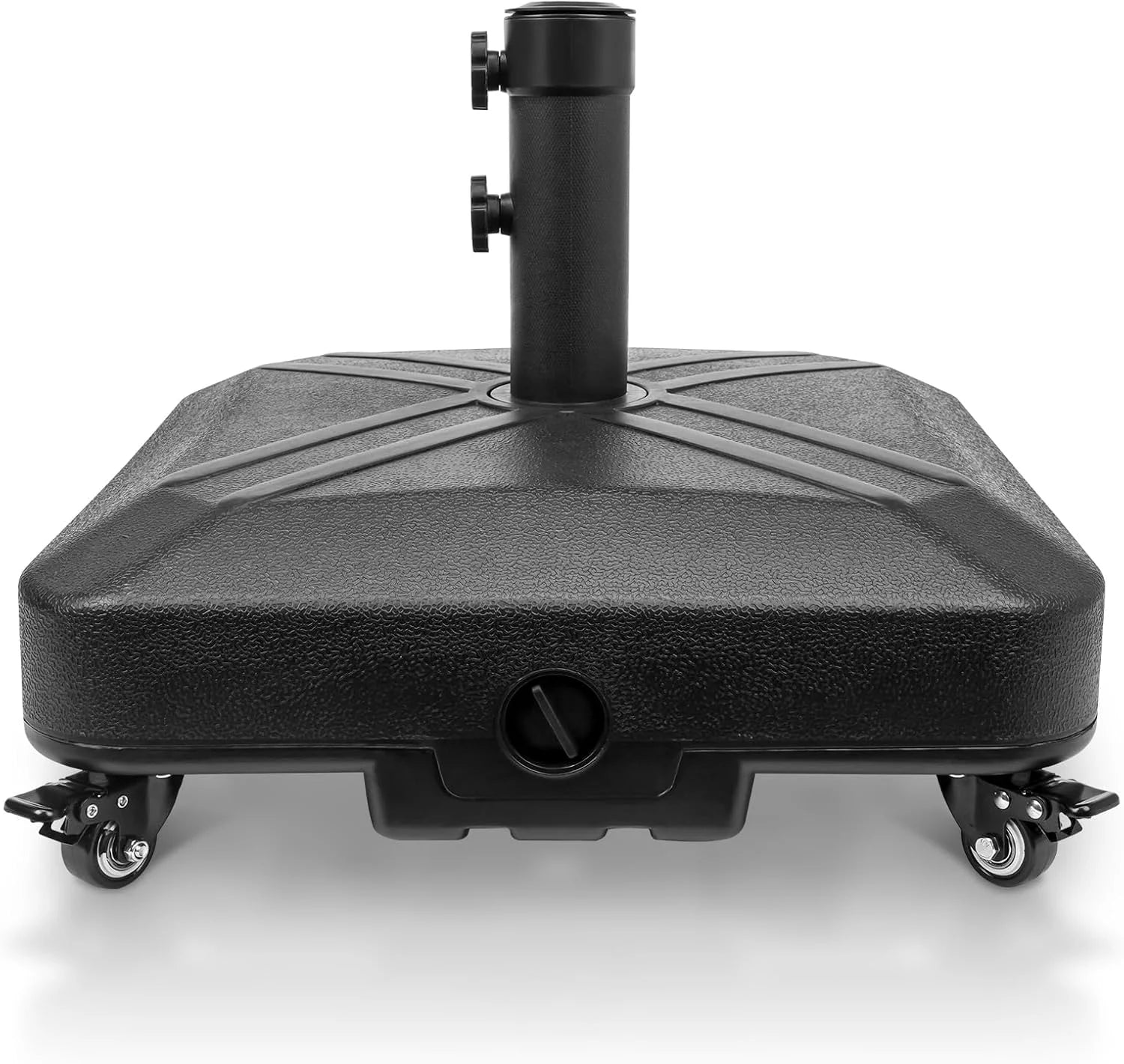 Special RAOKUKH Patio Umbrella Base Heavy Duty with Wheels Square Market Stand for Outdoor 4 Locks 2 Knobs 125lb Capacity, Black