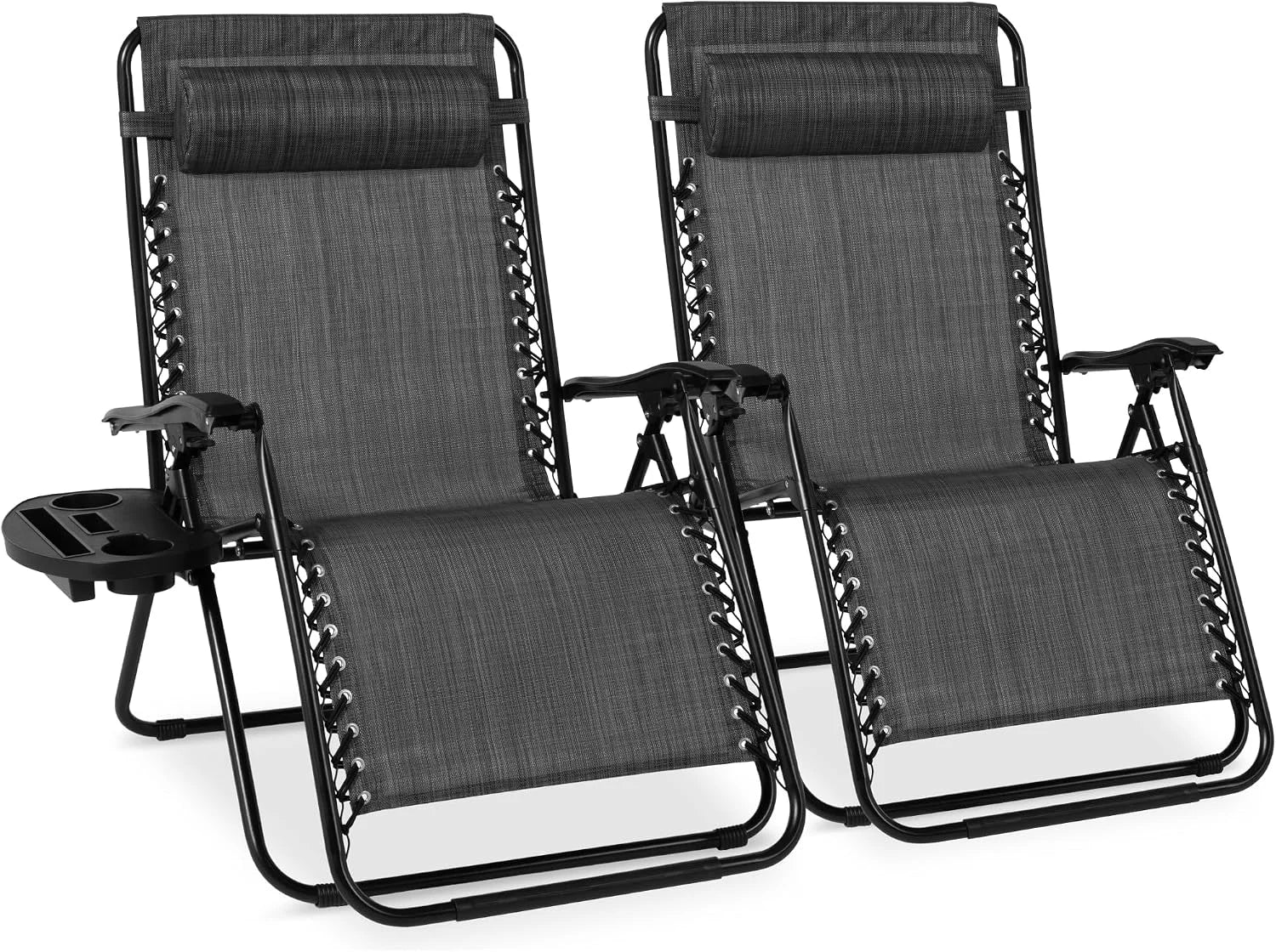Special Choice Products Set of 2 Adjustable Steel Mesh Zero Gravity Lounge Chair Recliners w/Pillows and Cup Holder Trays - Image 17