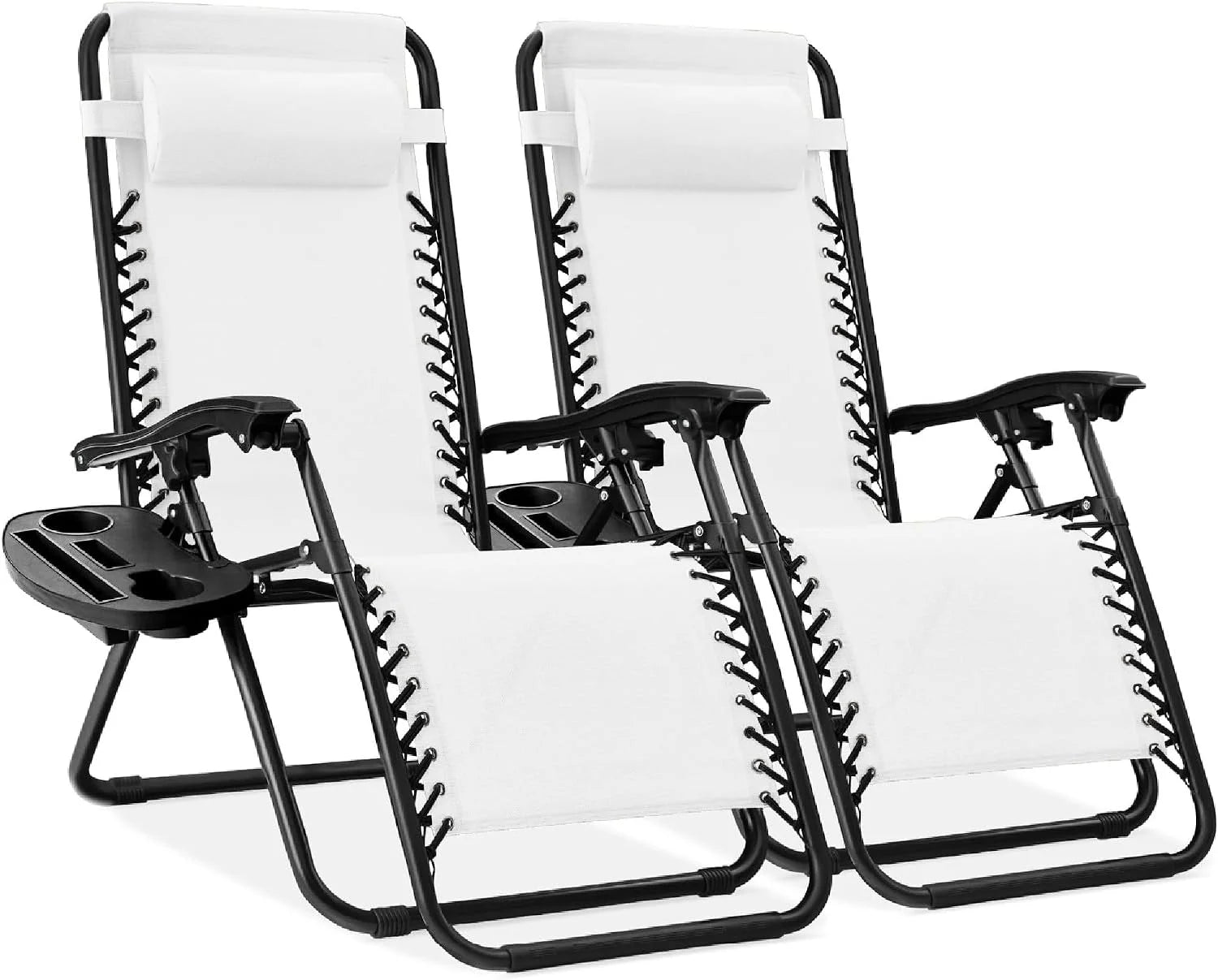 Special Best Choice Products Set of 2 Adjustable Steel Mesh Zero Gravity Lounge Chair Recliners w/Pillows and Cup Holder Trays - Image 38