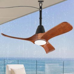 Alternative view of Special 3 Blades Wood Outdoor Ceiling Fan with Light for Patios, Farmhouse Rustic Ceiling Fans with Lights