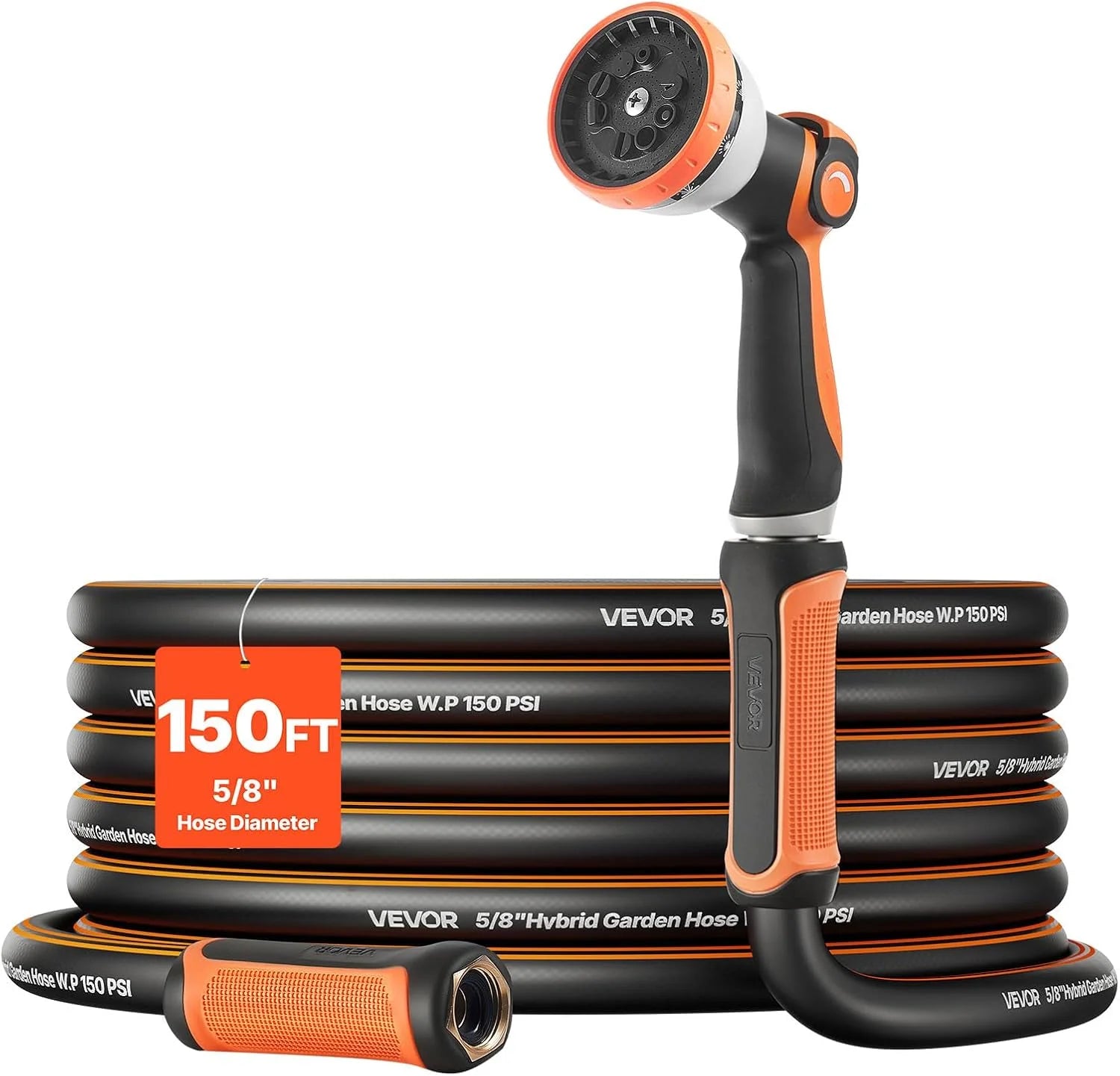 Special VEVOR Garden Hose, 200 ft 5/8 Heavy Duty Rubber Water Hose with 10 Mode Nozzle, 150PSI Working & 600PSI Burst - Image 5