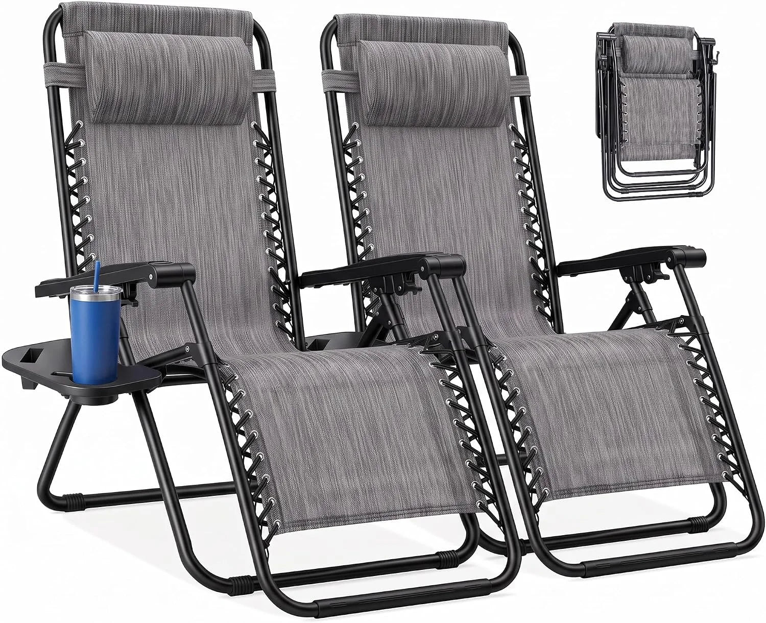 Special Zero Gravity Chairs Set of 2, Lounge Chair Folding Portable Adjustable Camping Reclining Chairs with Adjustable Pollow - Image 8