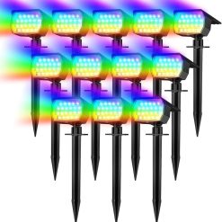 Special Solar Spot Lights Outdoor Waterproof IP65, 12 Pack Landscape Spotlights with 46 LEDs, 3 Modes Auto On/Off Solar