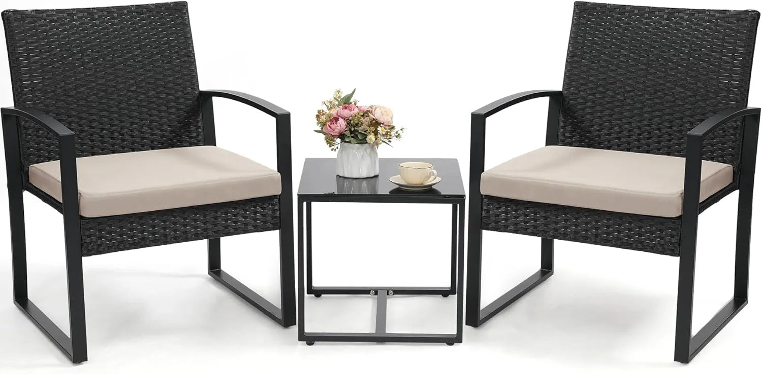 Special Murago Outdoor 3-Piece Wicker Bistro Set, Patio Conversation Set, 2 chairs with Coffee Table - Image 3