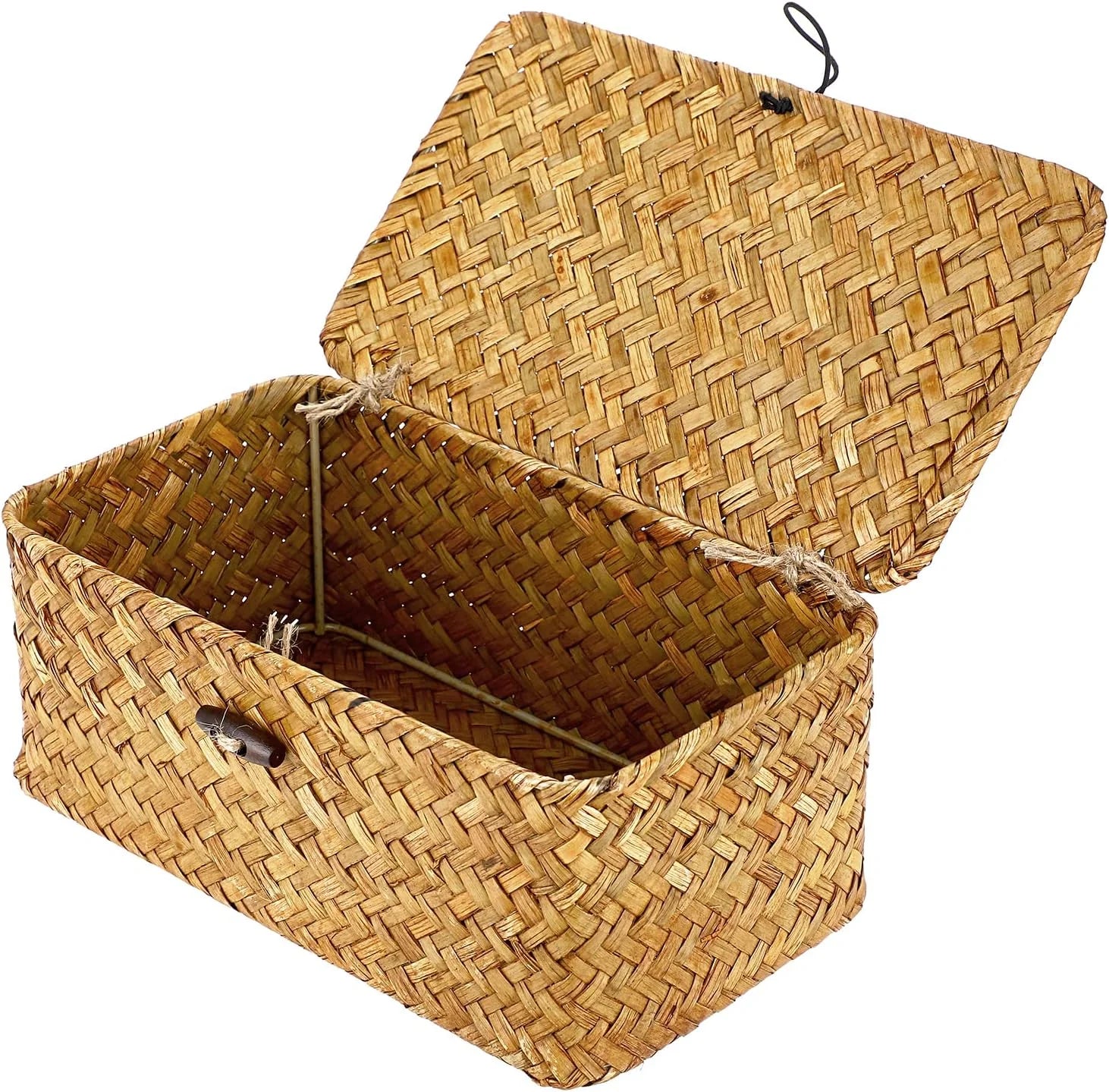 Special Shelf Baskets Bin with Lid Large Handwoven Basket Box, Coffee, Natural Seagrass Storage Baskets - Image 9