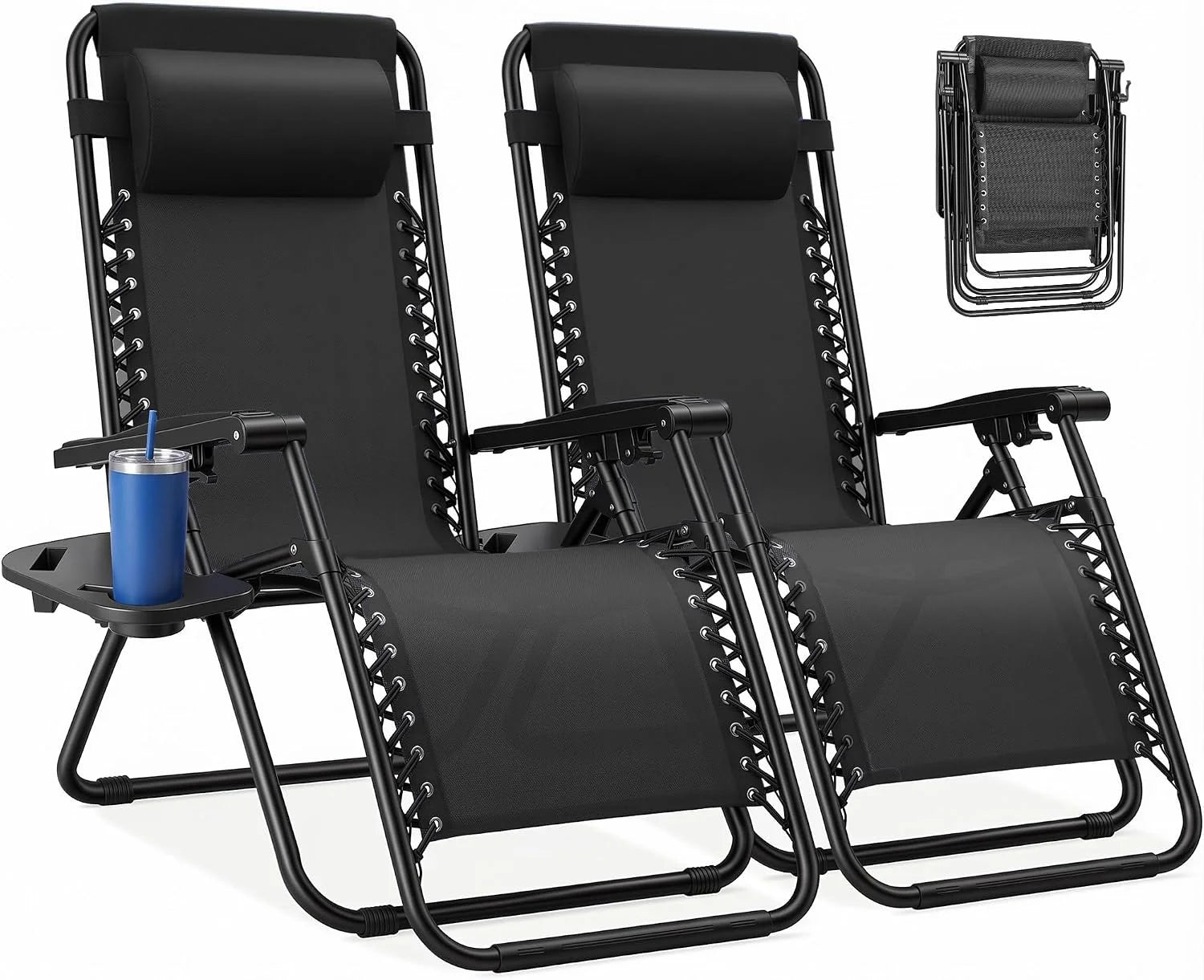 Special Zero Gravity Chairs Set of 2, Lounge Chair Folding Portable Adjustable Camping Reclining Chairs with Adjustable Pollow - Image 9