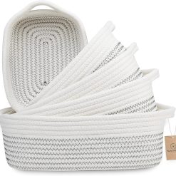 Alternative view of Special 5-Piece Rectangle Storage Basket Set- Natural Cotton Rope Woven for Organizing! Small Basket
