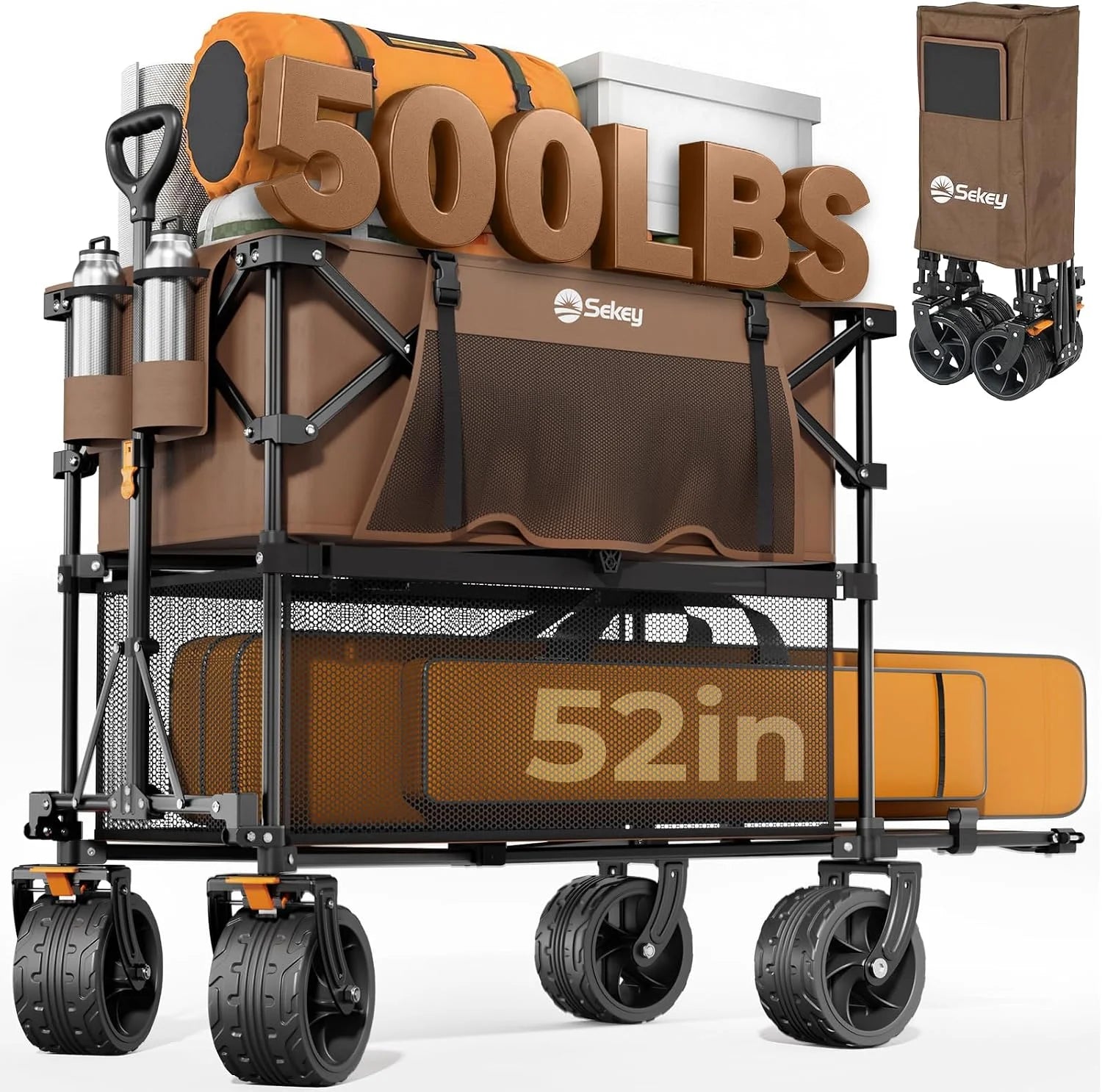Special Sekey Double Decker Wagon, 500LBS Heavy Duty Collapsible Utility Cart with 400L Capacity & Extended Lower Shelf - Image 7