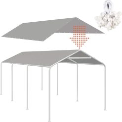Special 10 x 20 Ft Carport Replacement Canopy Cover Garage Top Tent Shelter Tarp with Free 44 Ball Bungee Cords