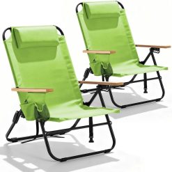 Special Canpsky 2 Pack Premium 5-Position Reclining Camping Chair, Portable Folding Lightweight Outdoor Chair with Wooden