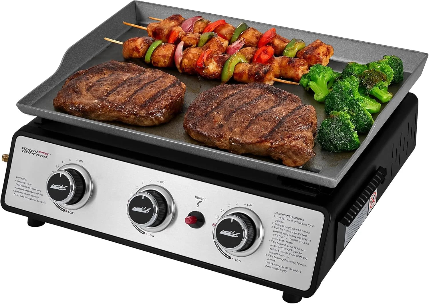 Special Royal Gourmet PD1301S Portable 3-Burner Tabletop Gas Griddle, 25, 500 BTU Cooking Power, 304 Sq. In. Cooking Surface