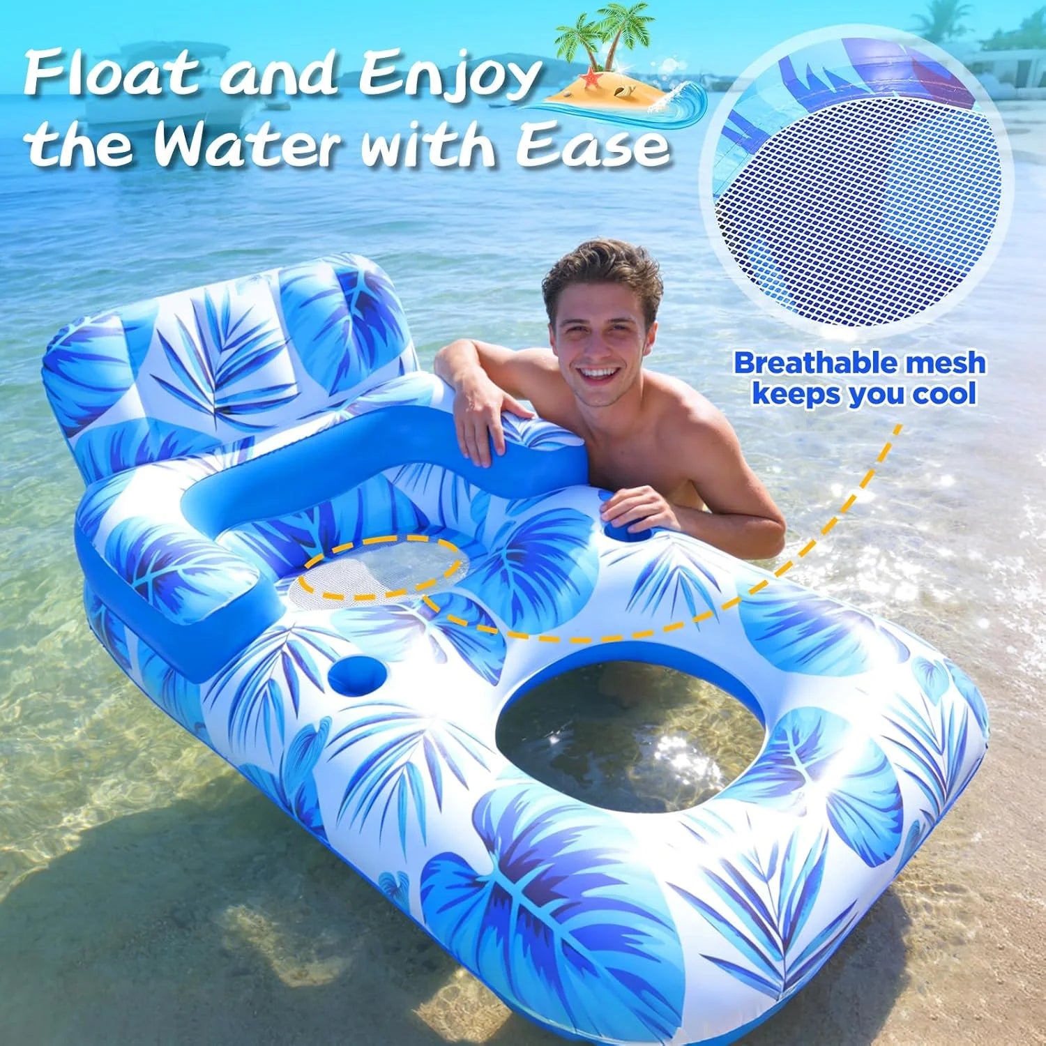 Special Pool Floats Adult, 65 Thicken PVC Inflatable Pool Float Lounger Rafts with Cup & Phone Holder & Headrest - Image 6