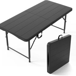 Alternative view of Special VINGLI 4 FT Plastic Folding Camping Table,3-Level Adjustable Height, Portable in/Outdoor Party Picnic Dining Desk