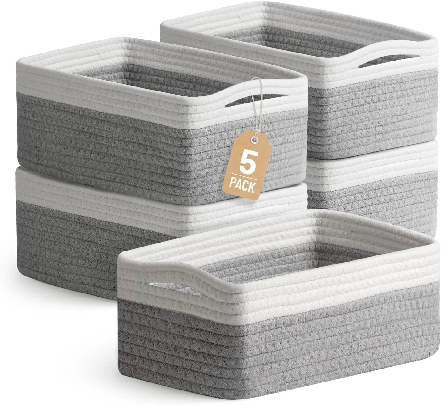Special 5 Pack Small Woven Storage Baskets for Shelves, Gift Baskets Empty, 11.8×7.9×4.7, Decorative Cotton Rope Baskets - Image 3