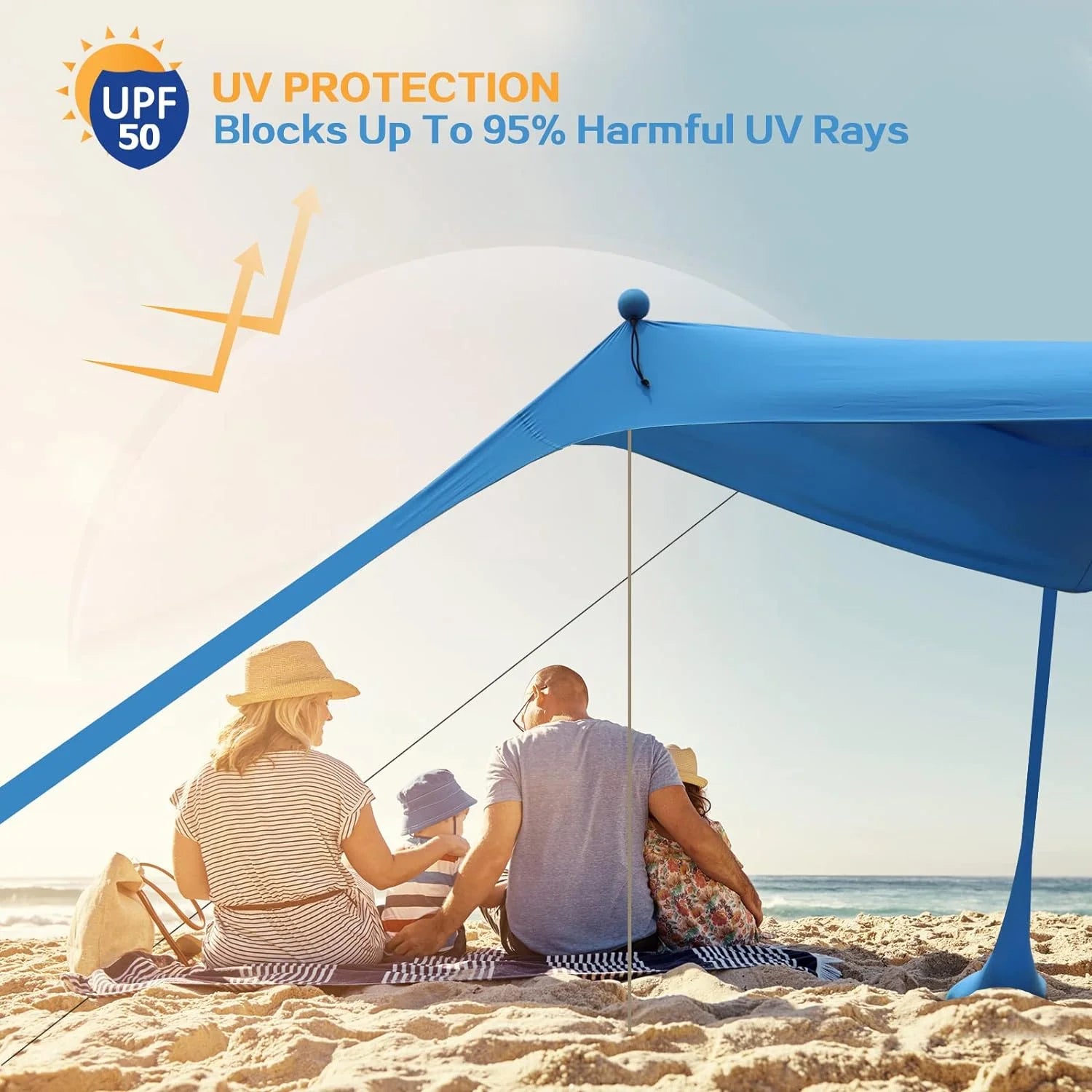 Special Beach Canopy Beach Tent UPF50+ 11×11 FT Easy to Setup Extra Windproof Rope Sun Shelter Beach Shade Canopy with 4 - Image 3
