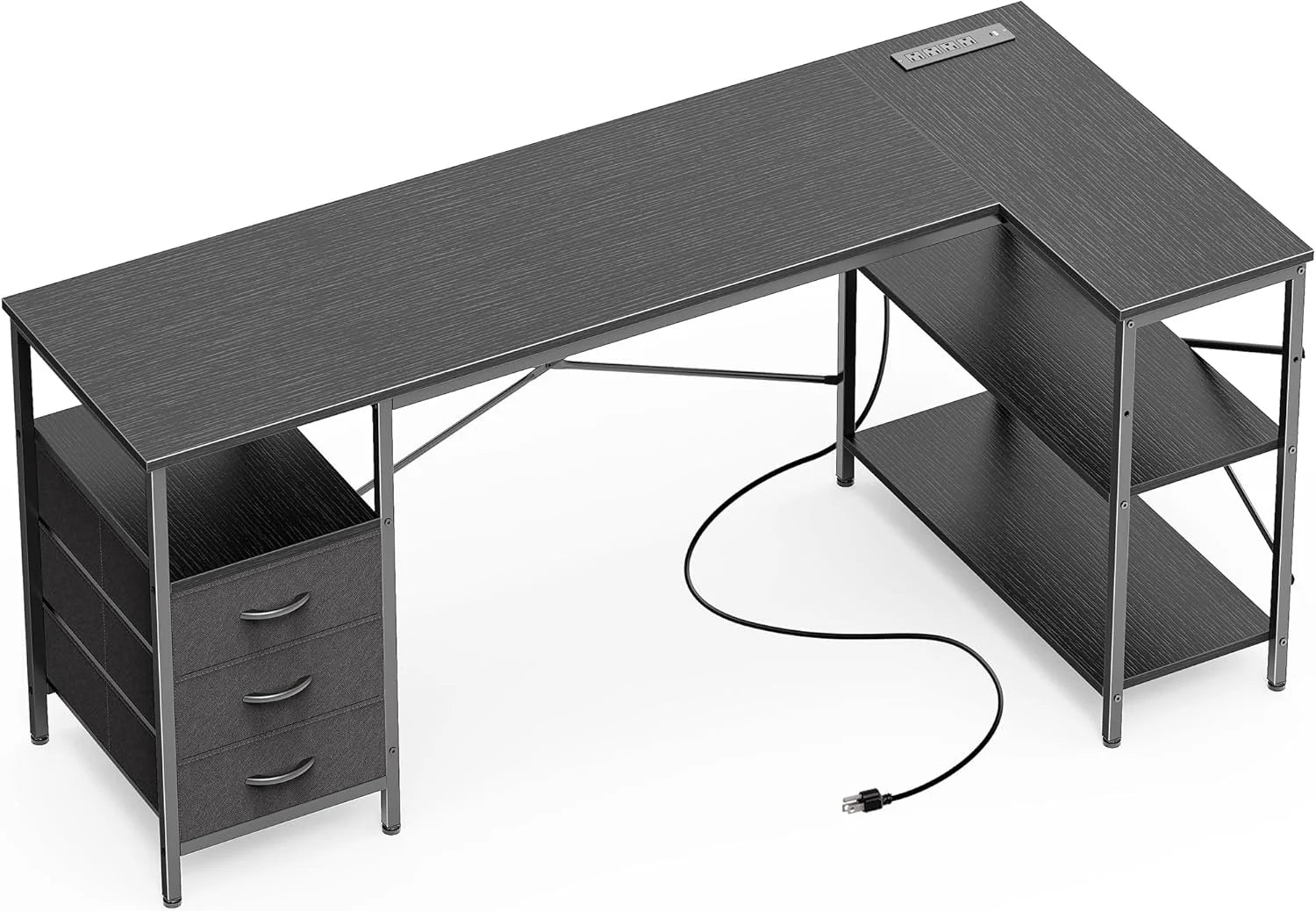 Special L Shaped Office Desk with Power Outlets, 47 Inch Computer Desk with 3 Drawers - Image 3