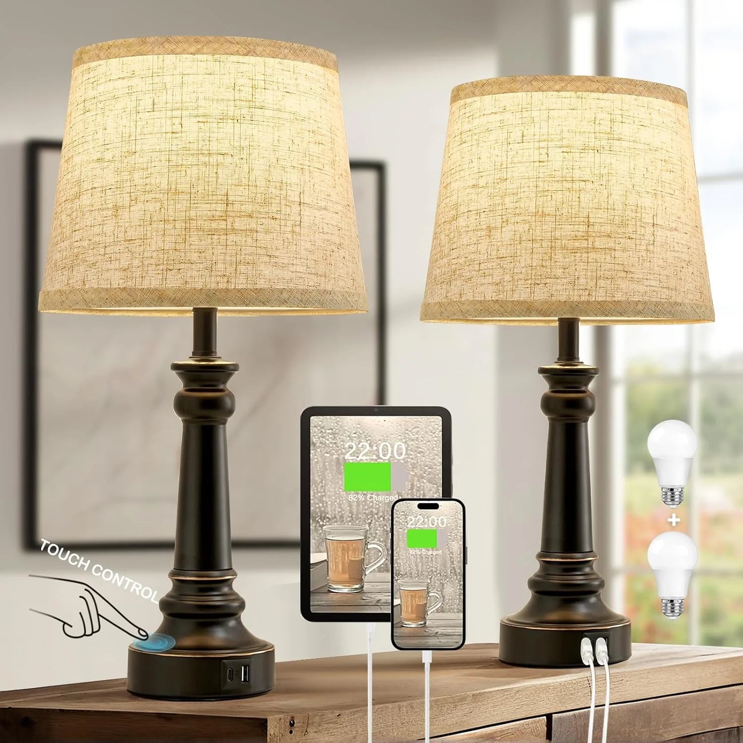 Special Lamps for Bedroom Set of 2, Dimmable, Bulb Included - Image 7