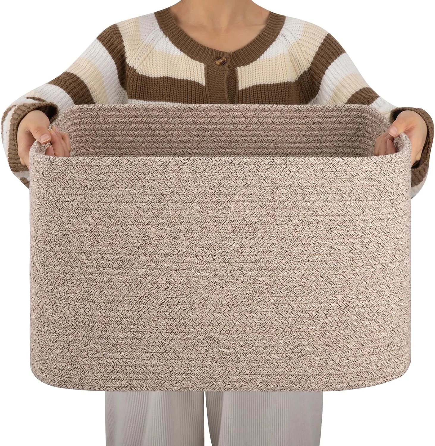 Special Large Blanket Basket, Storage Baskets with Handle, Rectangle Woven Cotton Rope Basket, Toy Organizer Bins, 22 x - Image 12