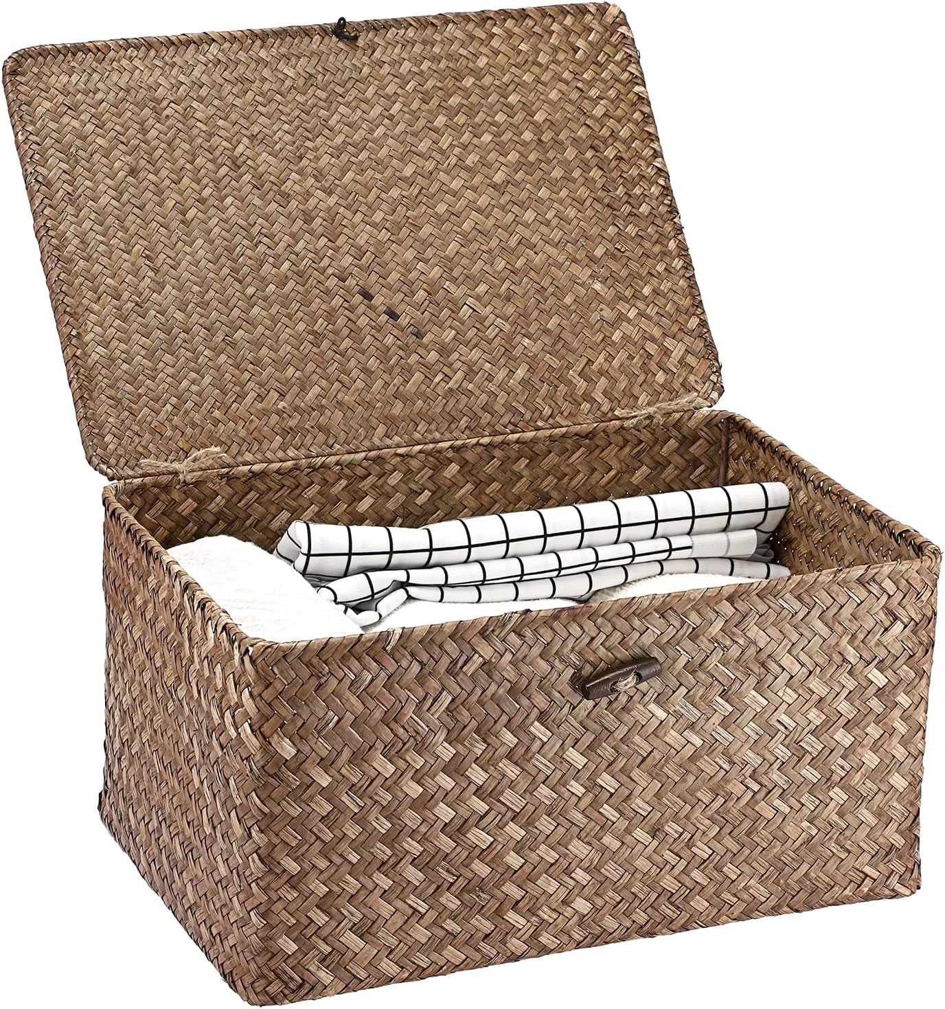 Special Shelf Baskets Bin with Lid Large Handwoven Basket Box, Coffee, Natural Seagrass Storage Baskets - Image 18