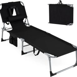 Alternative view of Special Tanning Chair, Folding Adjustable Patio Lounge Chair with Face Hole, 330LBS, Lightweight Portable Beach Lounge