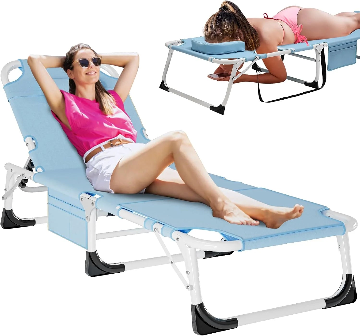 Special DoCred Heavy Duty Chaise Lounge Chair, Adjustable 5-Position Folding Chaise Lounge Chairs for Outside - Image 2
